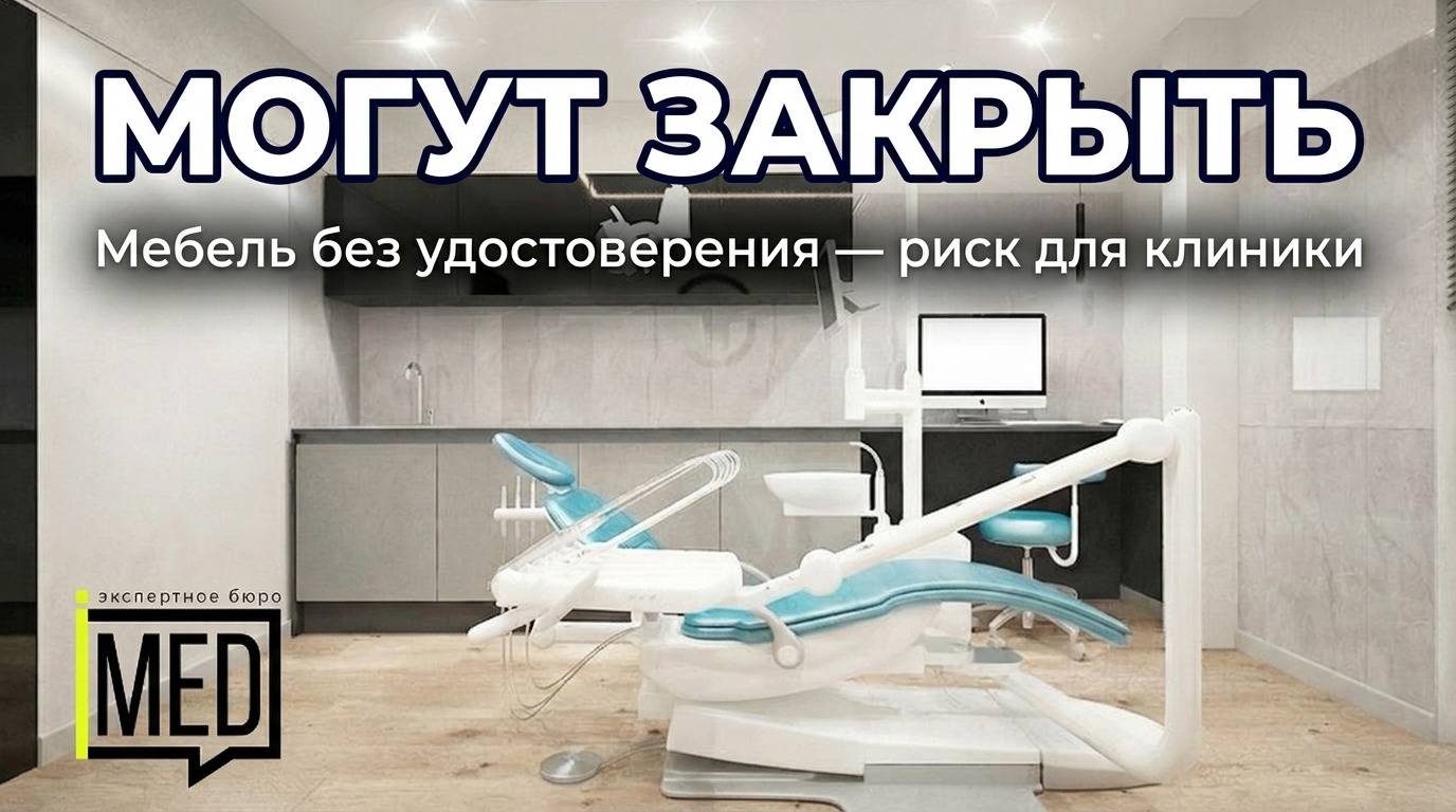 Медицинская тумбочка и документы, символизирующие наличие регистрационного удостоверения для защиты клиники от штрафов