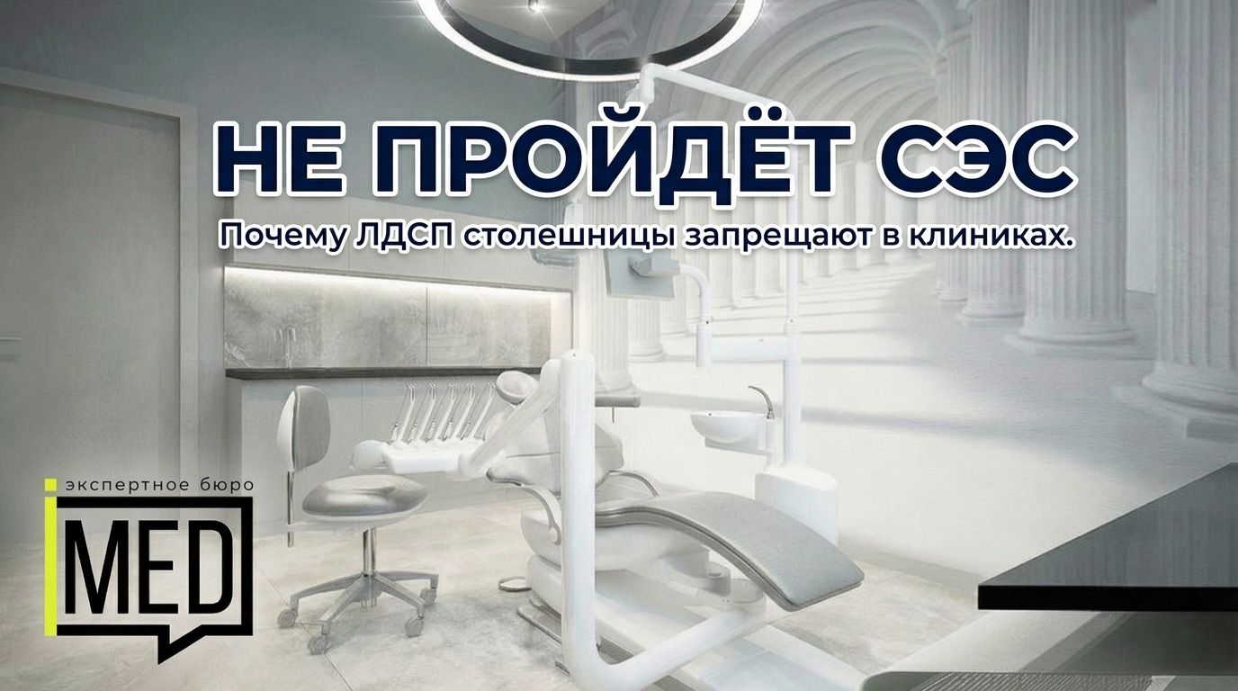 Монолитная столешница в интерьере медицинского кабинета клиники для соблюдения норм СЭС
